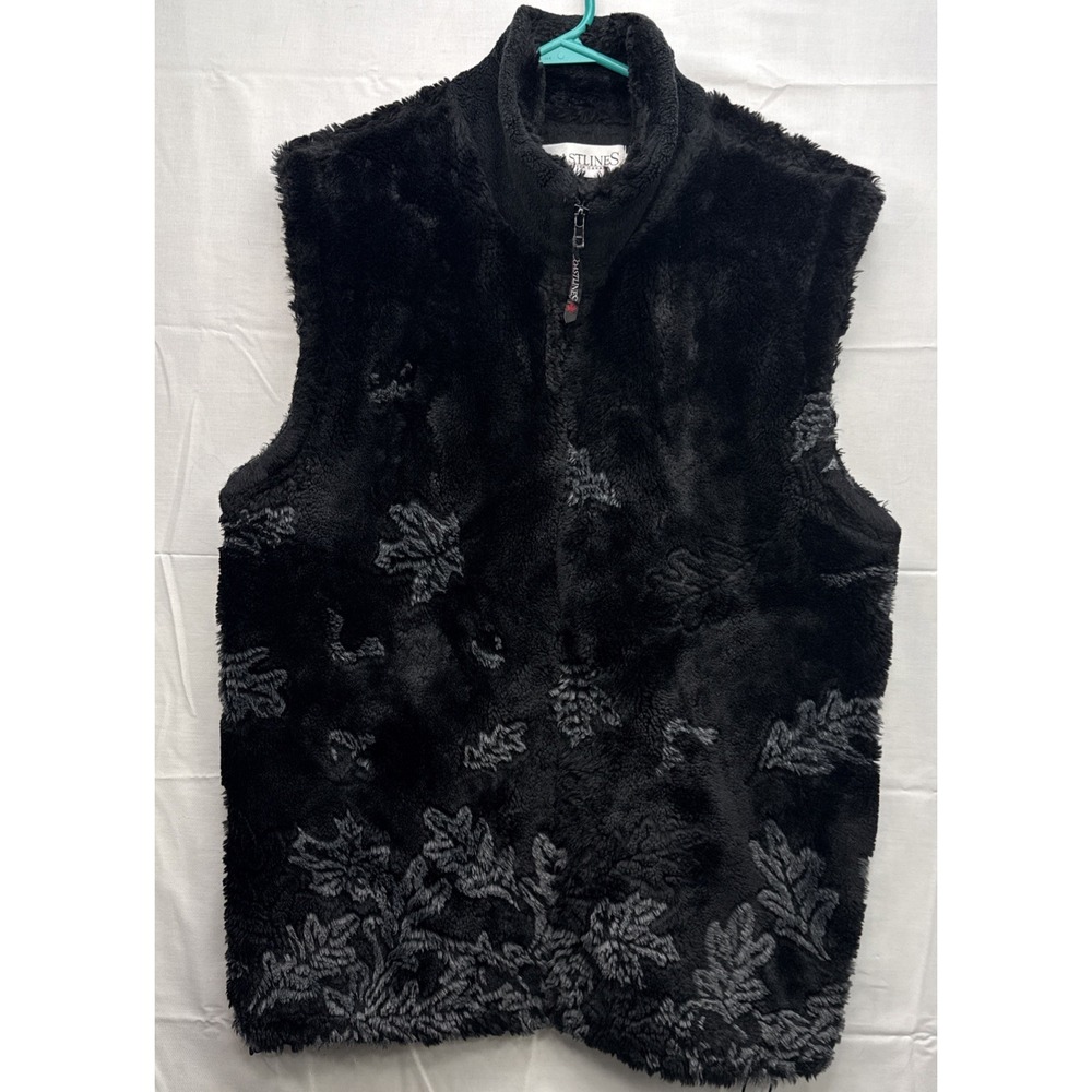Coastlines Fashion For Canada Large Gray Black‎ Full Zip Furry Vest Leaves Fall